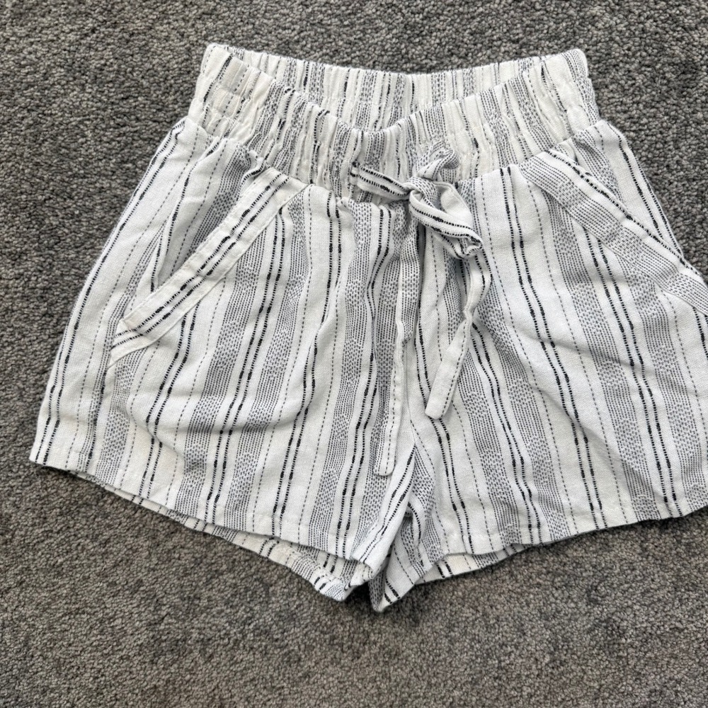 Sienna Sky Womens Striped Drawstring Elastic Waist Shorts Black White Small